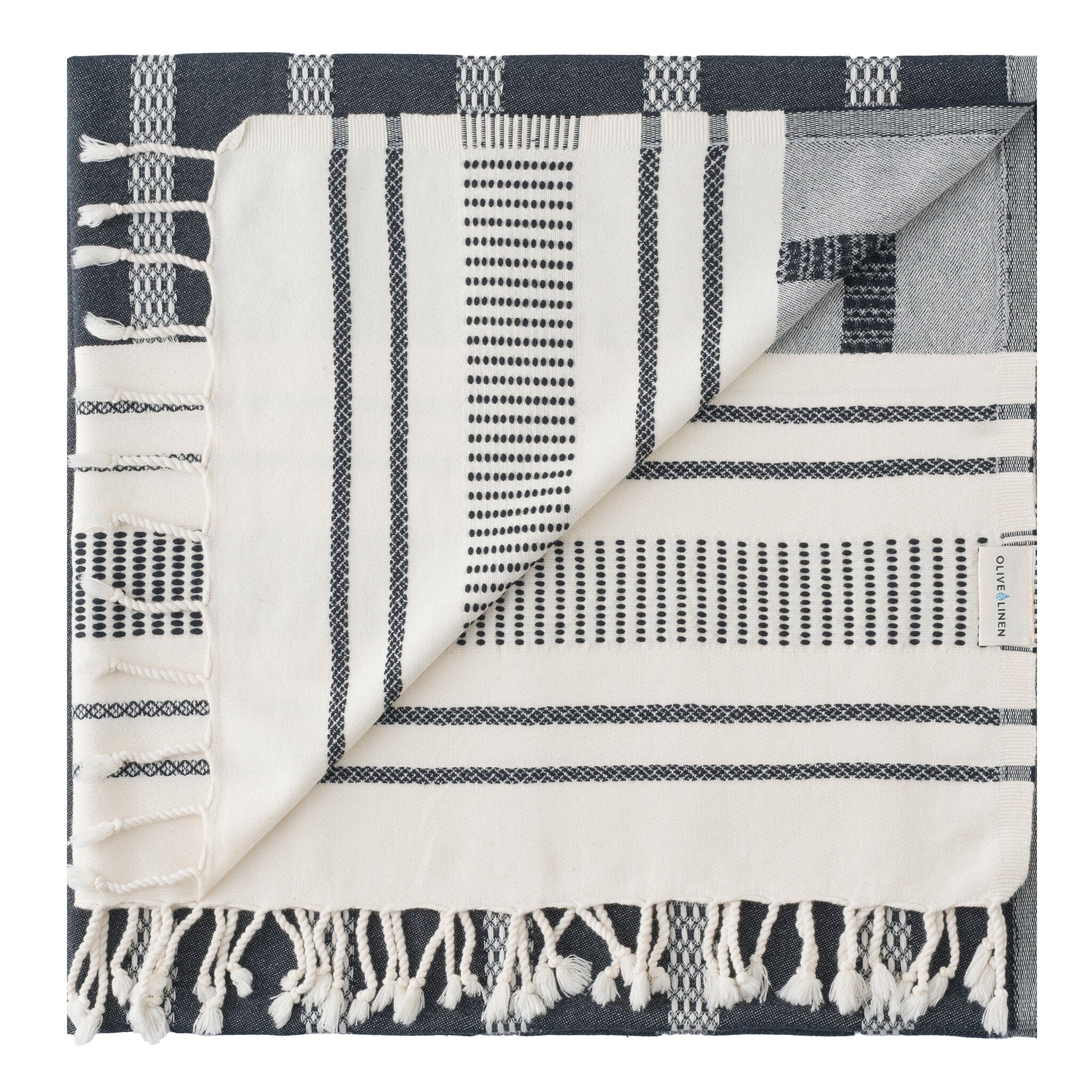Linen Casa Kitchen Towel - Black Stripes on Antique White
