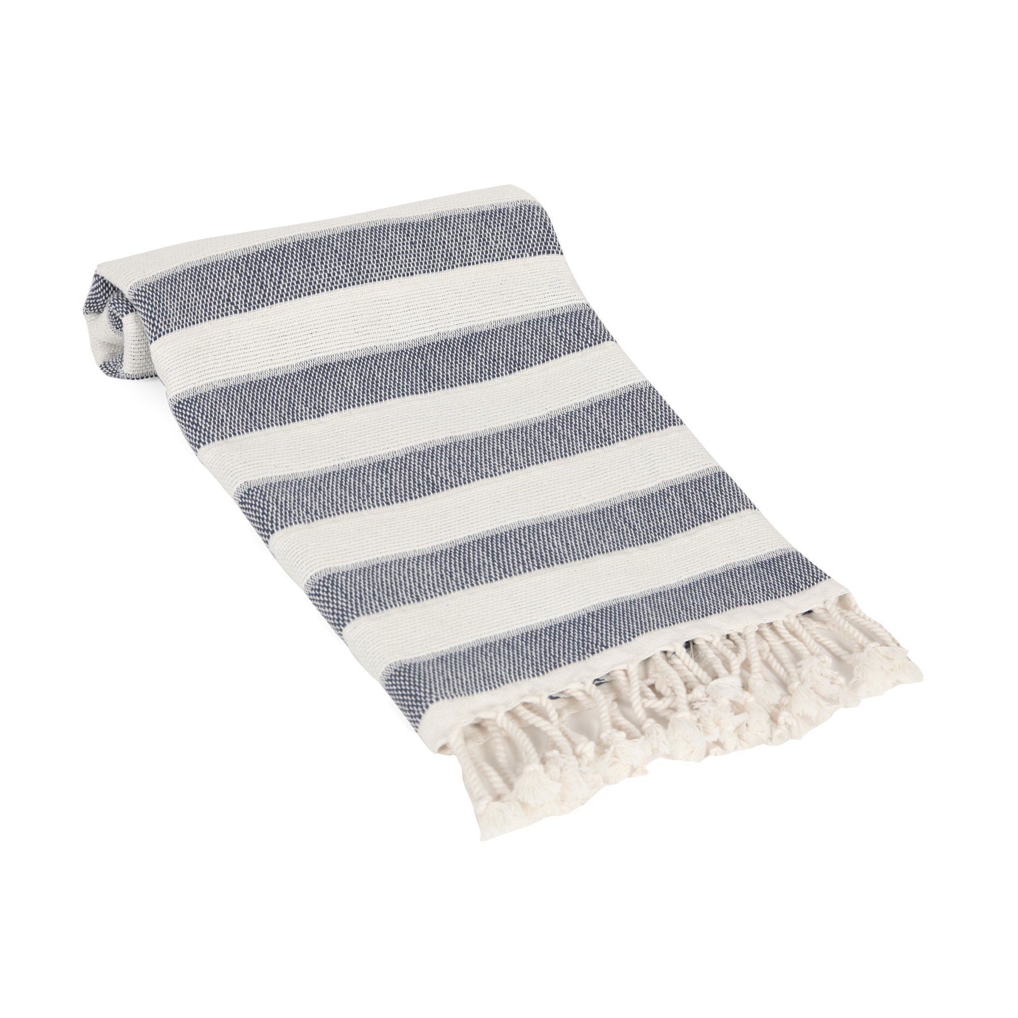 Choice 15 x 26 Blue-Striped 24 oz. Cotton Herringbone Kitchen Towel -  12/Pack
